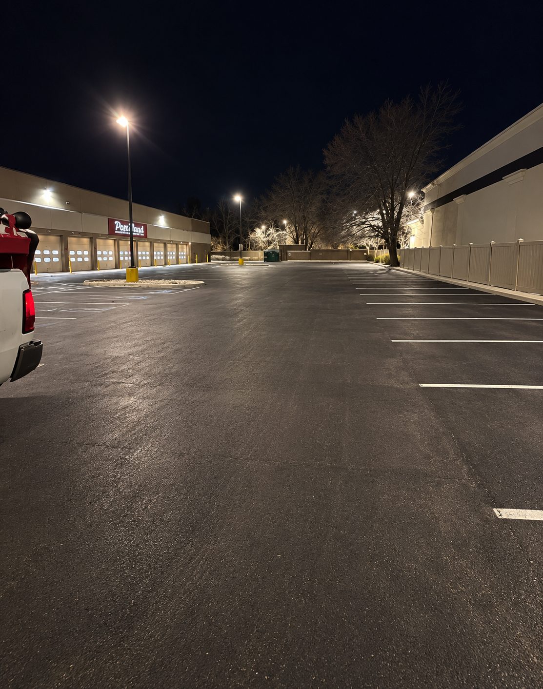 Commercial parking lot after snow removal